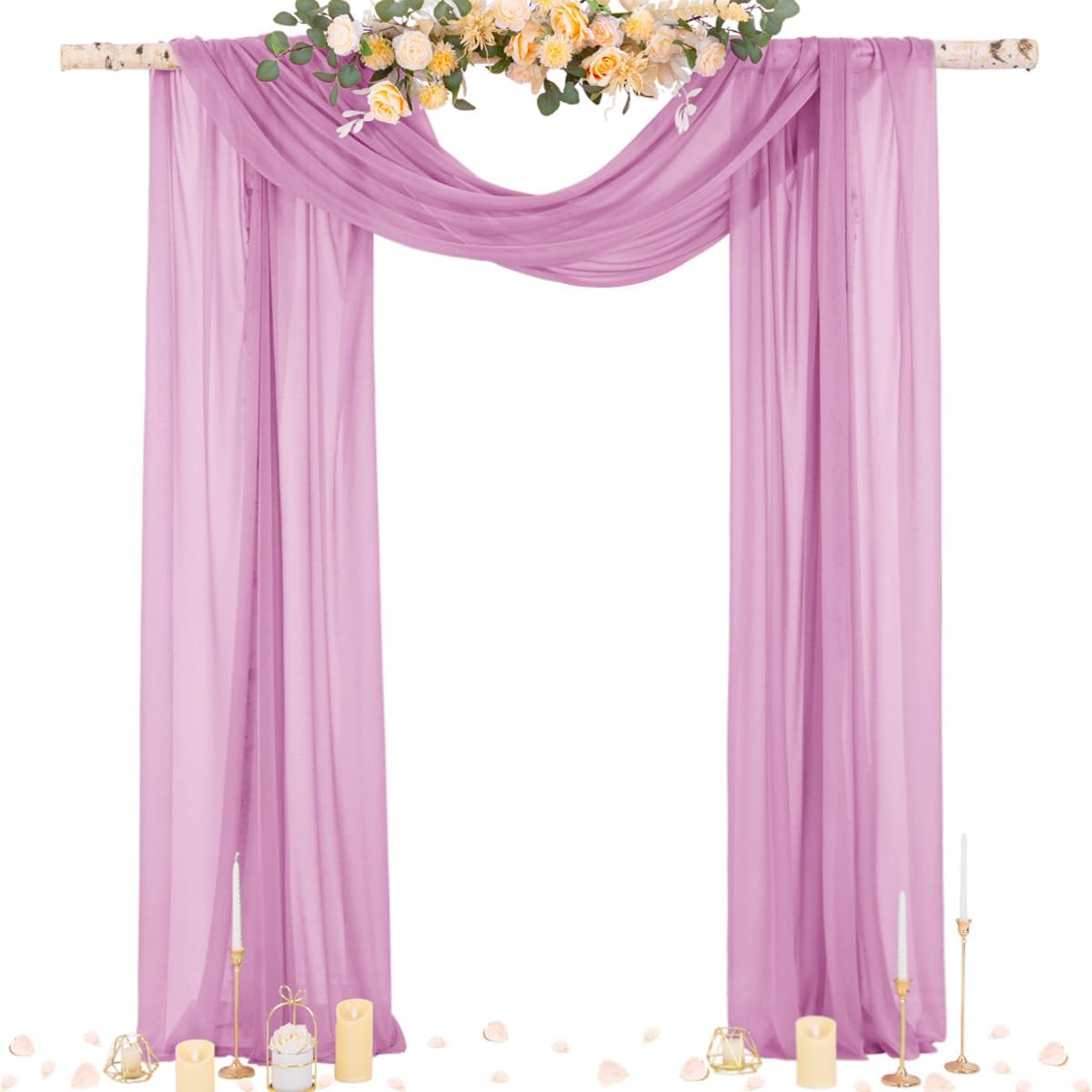 Socomi Purple Sheer Wedding Arch Draping Fabric 29" x 20Ft 4 Panels Outdoor Curtain Drapes Extra Long for Bridal Baby Shower Ceremony Birthday Party Decor
