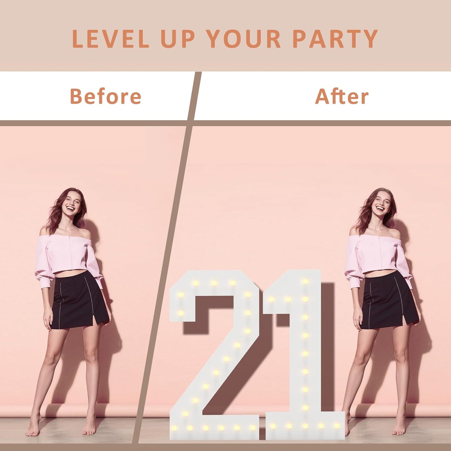 LOBOOM 4FT Light Up Numbers, Marquee Numbers 4 Feet Tall Giant Number 50 Mosaic Big Number Sign for 50th Birthday Party Backdrop Anniversary Decorations, Pre-Cut Large Frame