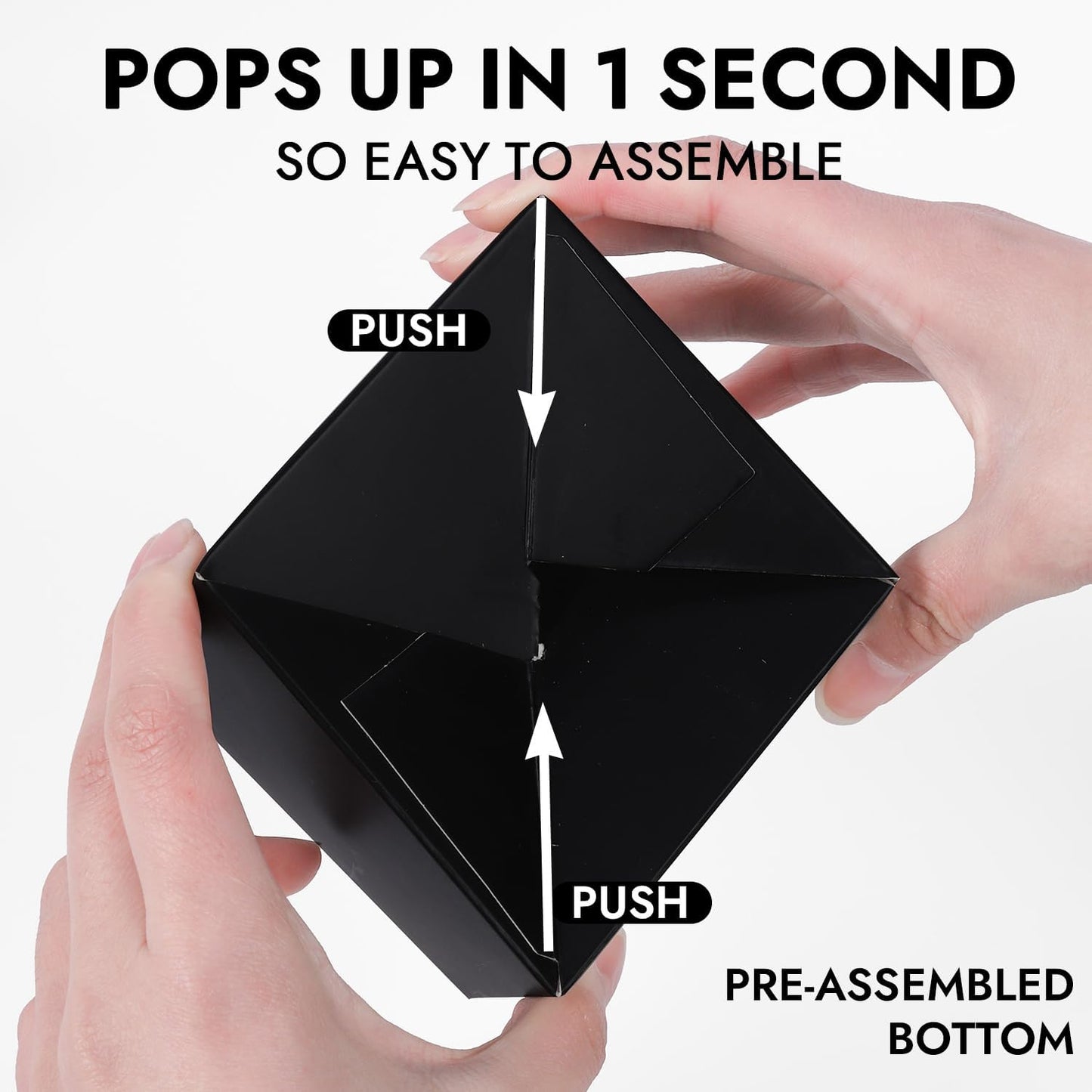 JCD 70 packs Black Cupcake Boxes Individual Cupcake Container 3.5" x 3.5" x 3.5" Auto-Pop up Single cake Box (70 Boxes+70 Inserts) (Black/70Pcs)