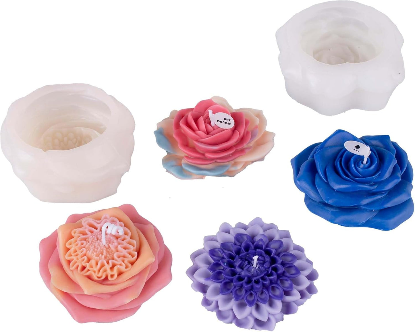 Flower Succulent Rose Peony Molds Silicone Wave Spiral Candle Mold - Silicone Resin Casting Molds for Candle & Resin & Soap Craft Supplies