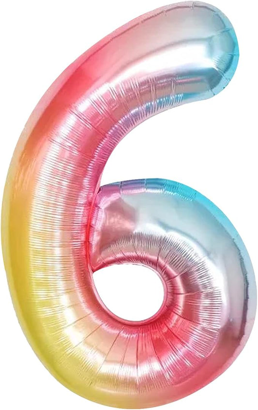 KatchOn, Giant Rainbow Number 6 Balloon - 40 Inch | 6 Year Old Birthday Balloons for 6th Year Decoration | 6 Number Balloons for 6th Happy Anniversary Decorations, 6th Birthday Party Decorations
