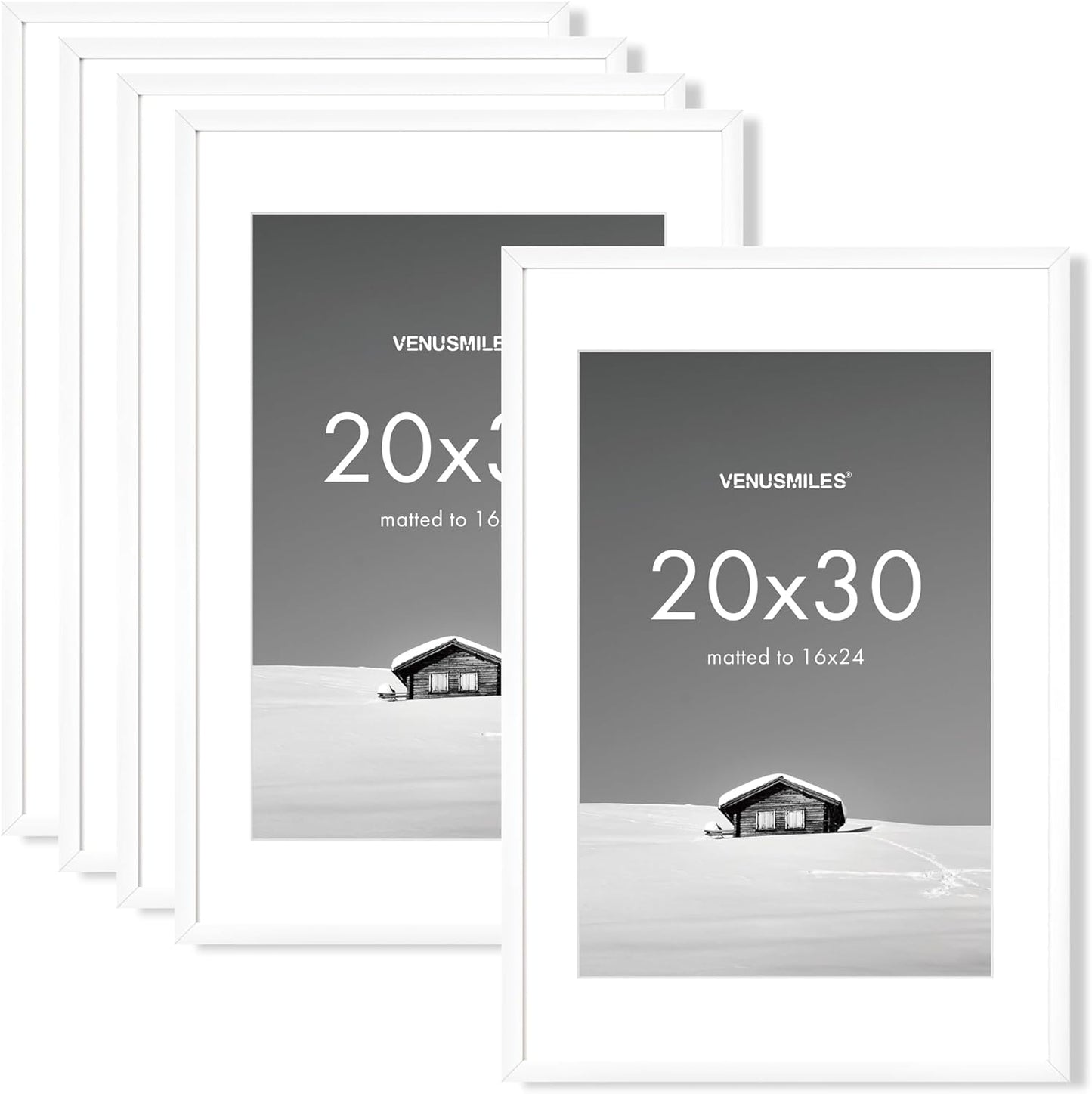 20x30 inch Picture Frame, 20x30 Photo Frames with 16x24 Removable Mat - High Definition Plexiglass - Vertical and Horizontal Display - Wall Hanging Poster Frame - White, 5 Pack