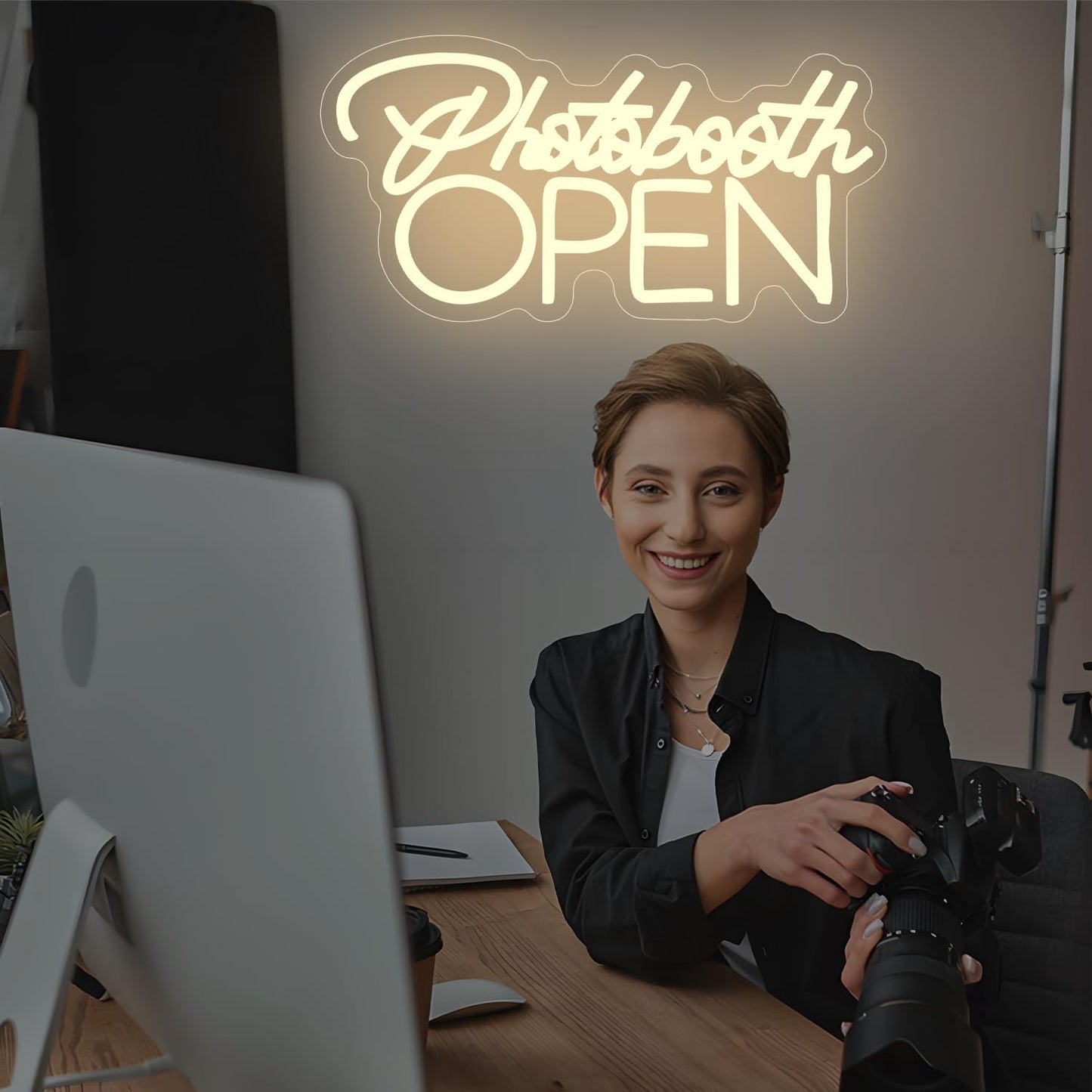 PhotoBooth Neon Sign for Wall Decor Dimmable Photobooth Neon light with USB Open Neon Light Office Open Sign Neon Decor Wedding Reception Sign