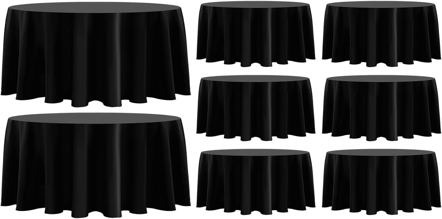 Round Tablecloth 8 Pack 90 Inch Black Tablecloths Washable Decorative Linen Polyester Table Clothes Cover for Dining Table Banquets Buffet Parties and Wedding
