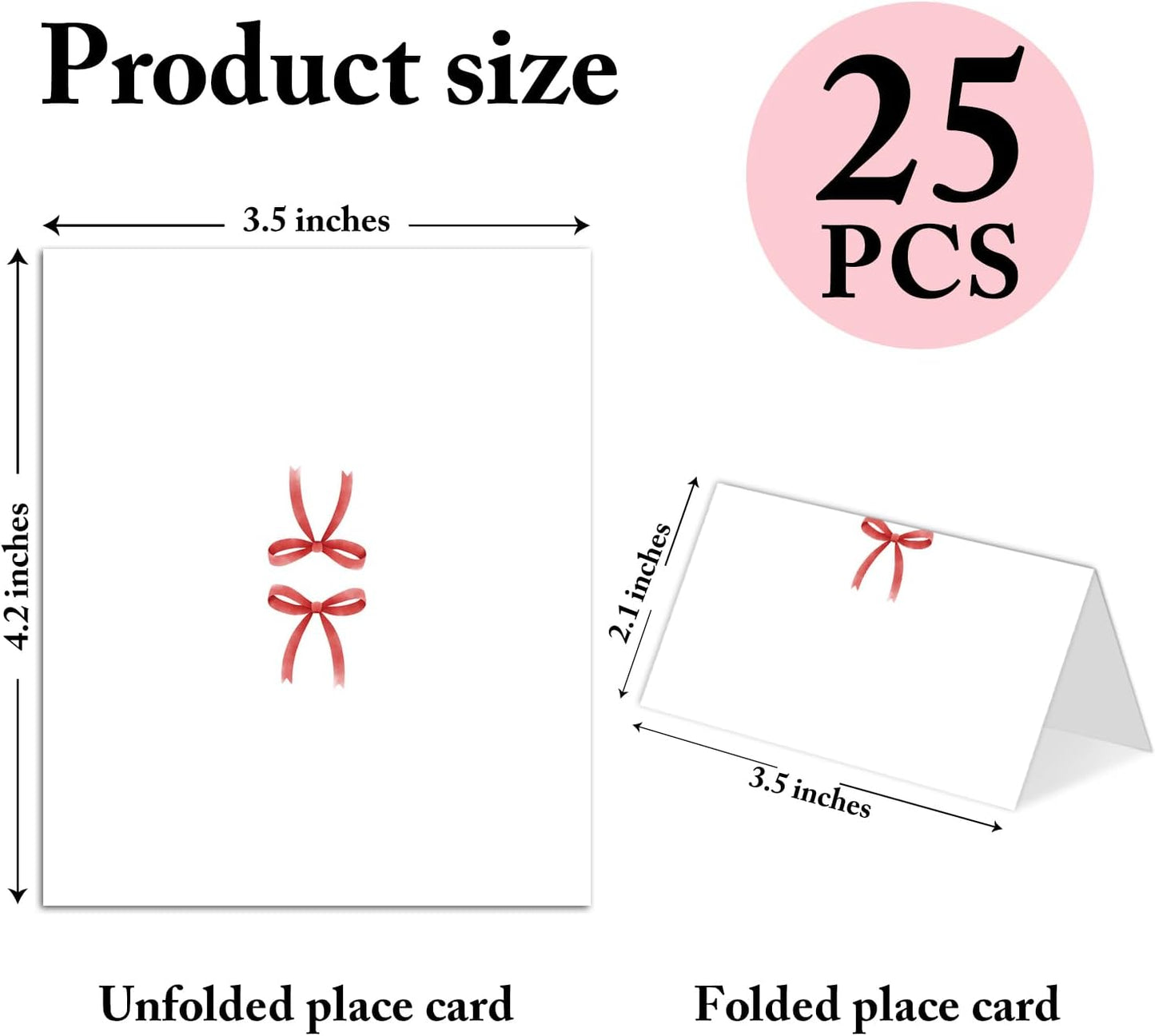 25 Pack Red Bow Place Cards, Editable Name Cards for Table Setting, Cute Tent Cards Food Label for Dinner Party, Bridal Shower, Wedding, Baby Shower and Events -T33