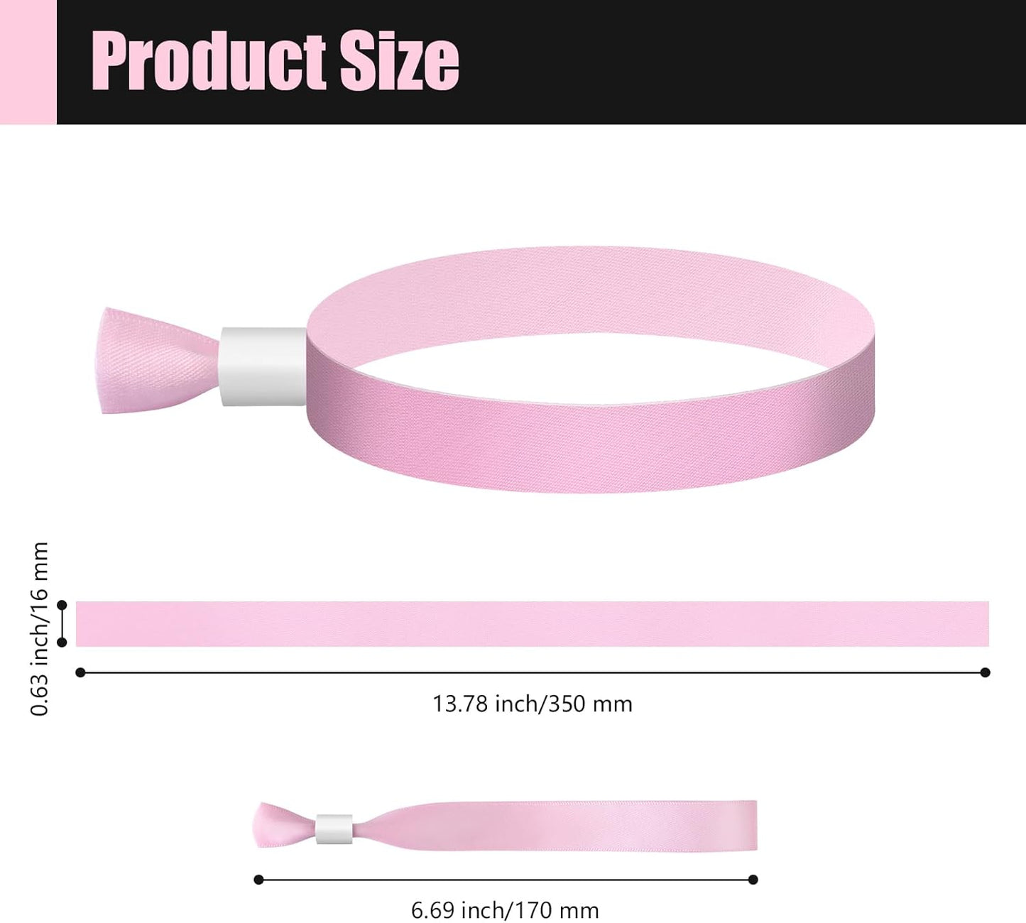 Green-Power America 100 Pcs Cloth Event Wristbands, Event Wristbands, Colored Wrist Bands for Events, for Lightweight Concert Wrist Strap for Activities, Party Bracelets for Events (Color : Pink)