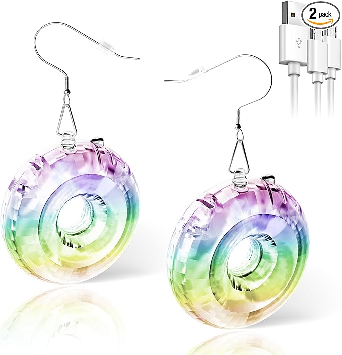 LED Hoop Disco Earrings with 16 Lighting Modes | USB-Rechargeable Wireless Light Up Earrings for Parties, Raves, Concerts & Festivals | Sparkling Dance Accessories for Women