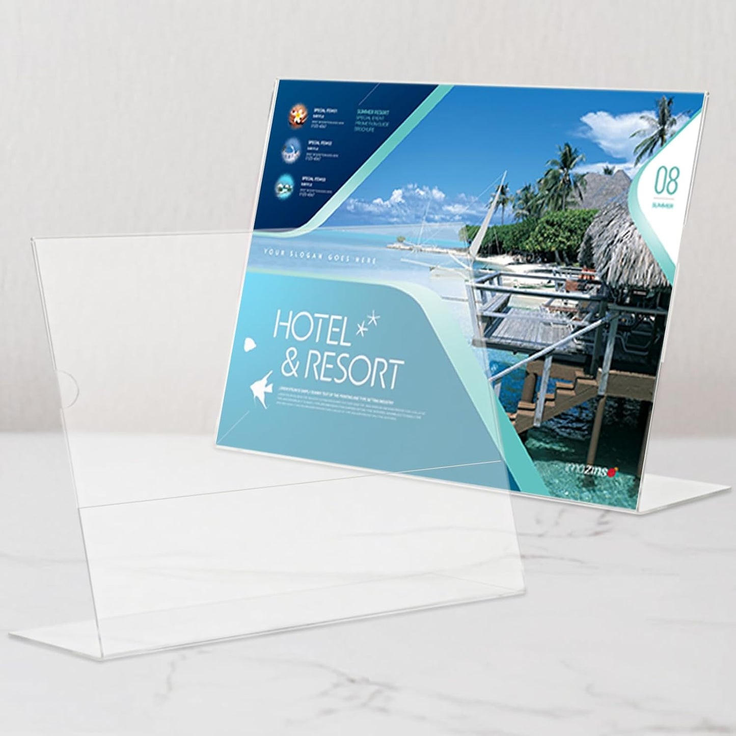 Horizontal Acrylic Sign Holder 5 x 7, L-Shape Clear Plastic Display Stand for Tabletop, Acrylic Stands for Flyers, Table Paper Holder, Vertical Sign Holder 5x7 for Restaurants, Office and School (Slant 6 Pack 7x5)