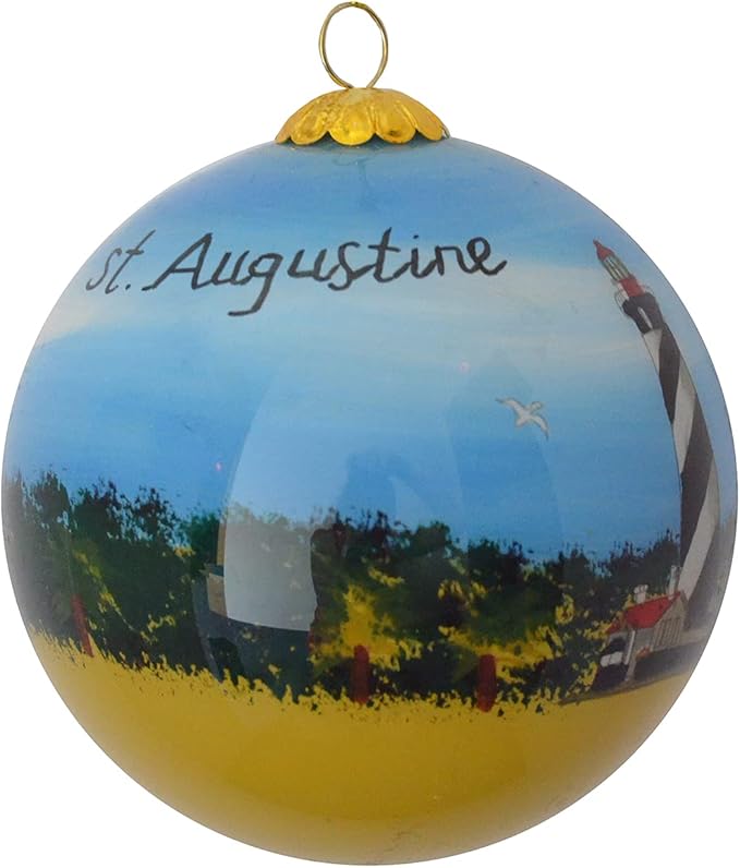 Hand Painted Glass Christmas Ornament - Lighthouse St. Augustine, FL