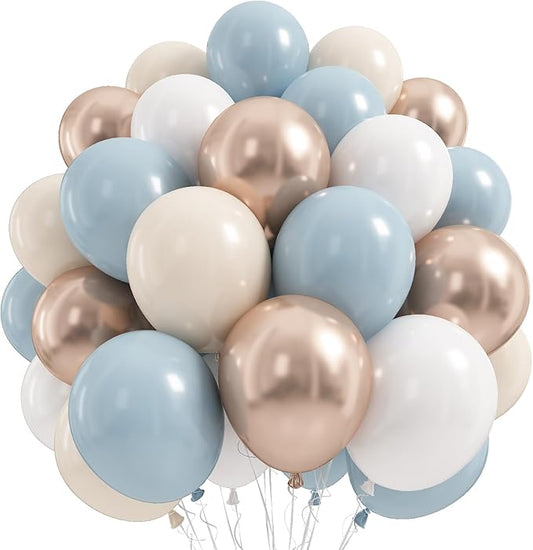 Dusty Blue and Gold Balloons 12 Inch Slate Fog Light Baby Blue Sand White Champagne Gold Party Latex Balloon for Welcome Baby Boy Shower Bridal Shower Birthday Wedding Party Decorations