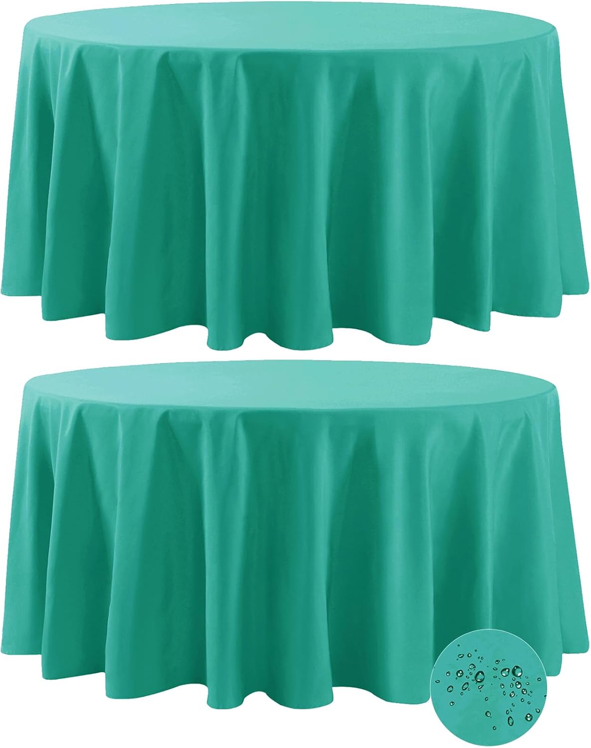 Fokitut 2 Pack Waterproof Round Tablecloth, 108 Inch, Stain Resistant and Wrinkle Polyester Table Cloth, Fabric Table Cover for Kitchen Dining, Wedding, Party, Holiday Dinner-Turquoise