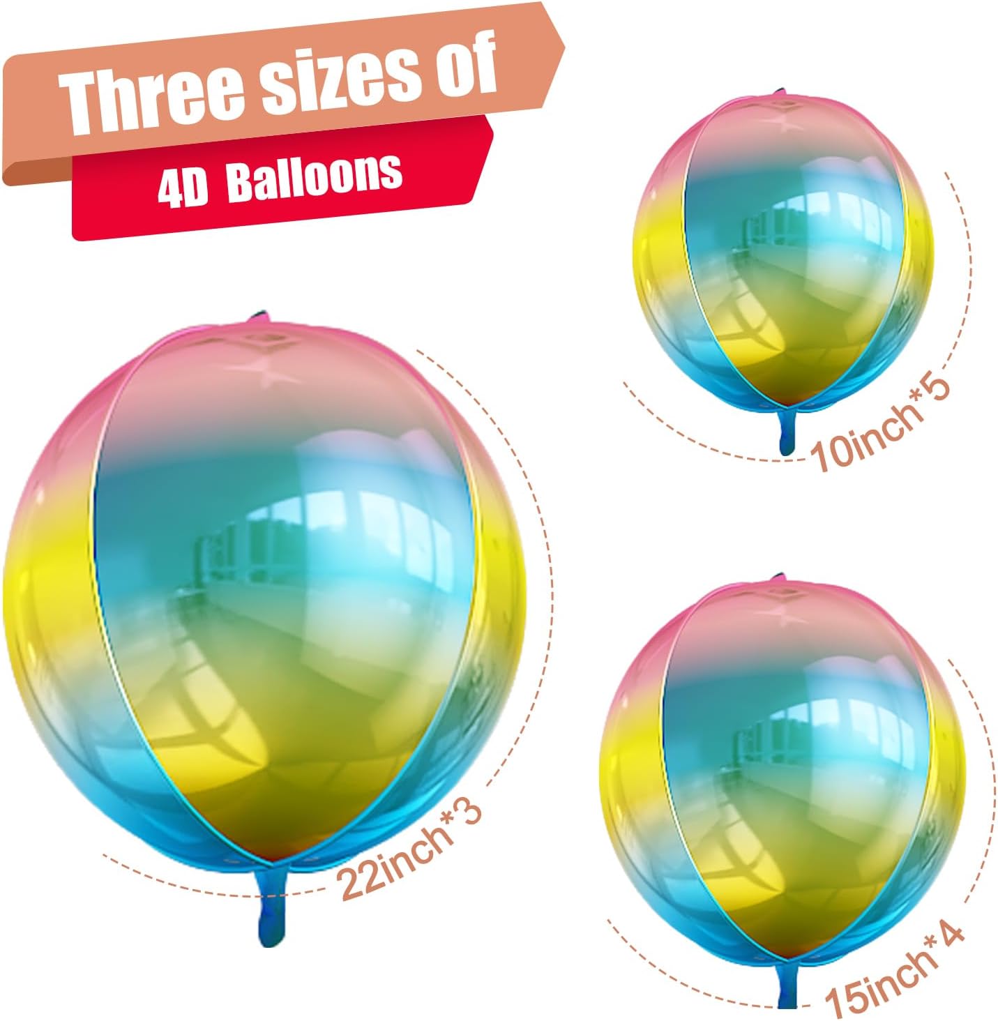 12Pcs Gradient Color Round Foil Balloons, 22" 15" 10" Rainbow Helium Ball Balloon, Metallic Colorful Foil Balloon for Kids Birthday Graduation Wedding Anniversary Prom Party Decorations