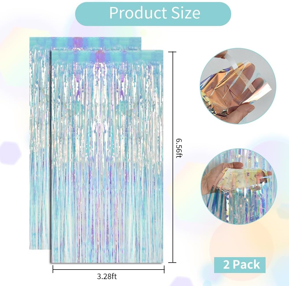 BEISHIDA 2 Pcs Door Streamers Curtain Iridescent Streamers Baby Shower Party Streamers Backdrop Party Decorations Wall Background Photo Booth Props(3.28 ft x 6.56 ft)
