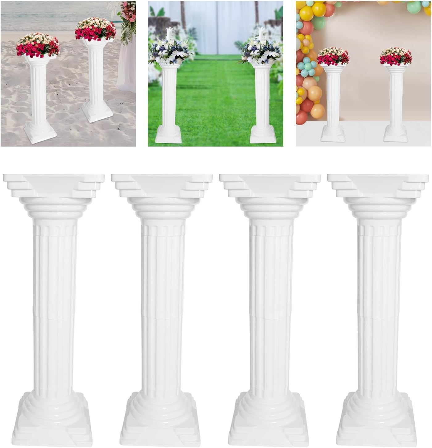 Roman Pillars Decoration Party Flower Pot Columns Set 4Pcs 10.83x10.83x33.86in Decor Pedstal Stand Flower Floral Wedding Party Event Road Decorative Columns (10.83x10.83x33.86in)