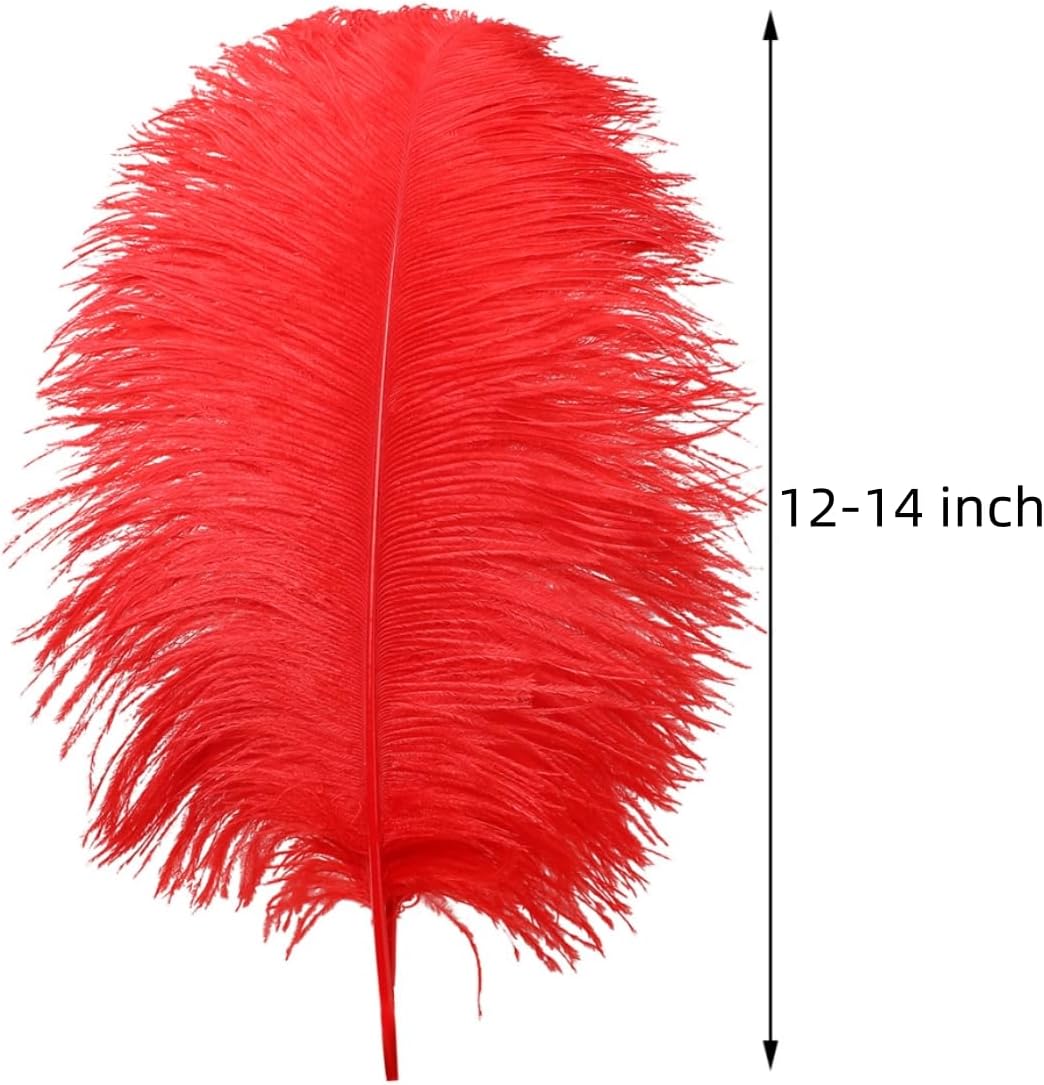 Ballinger Red Ostrich Feathers Bulk - 24Pcs 12-14inch Large Ostrich Feathers for Vase,Party Centerpieces,Wedding and Home Decor