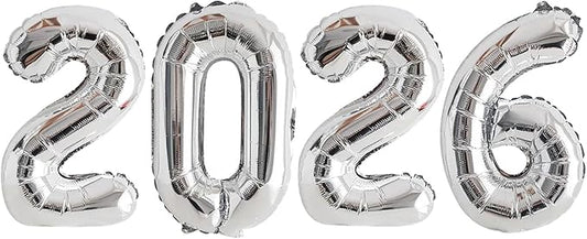 GOER 2026 Foil Number Balloons for 2026 New Year Eve Festival Party Supplies Graduation Decorations (Silver,16 Inch)