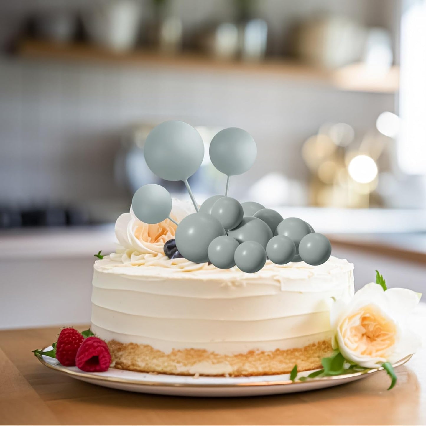 ASTARON 20 Pcs Ball Cake Topper Decorations Mini Balloons Cake Topper Sticks Gray Balls Cake Picks Cake Topper Balls Cake Decorations for Wedding Birthday Cake Decorations