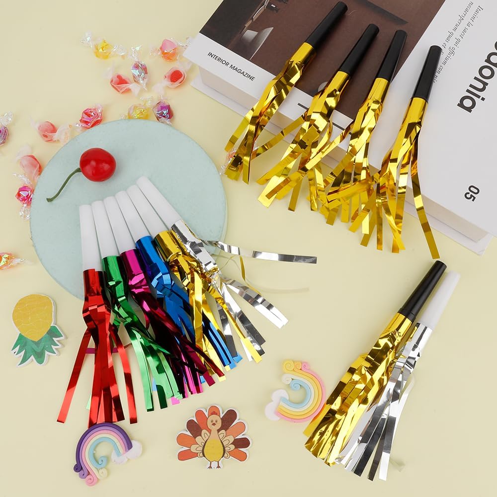 Silver Noise Makers Party Favors 24 PCS Party Blowers Noisemakers for Sporting Events Party Horns Party Whistles Nye Party Favors Adult Party Favors New Years Noise Makers Graduation Party Favors