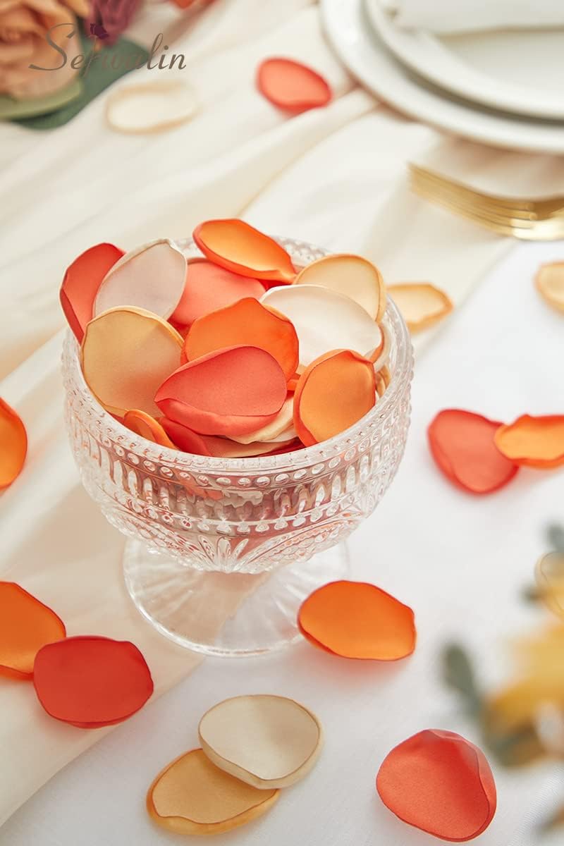 Serwalin 300Pcs Silk Rose Petals Flower Petals for Weddings Proposal Orange Petals Artificial Flower Petals for Aisle Basket Bridal Shower Table Decor (4 Color Mixes)