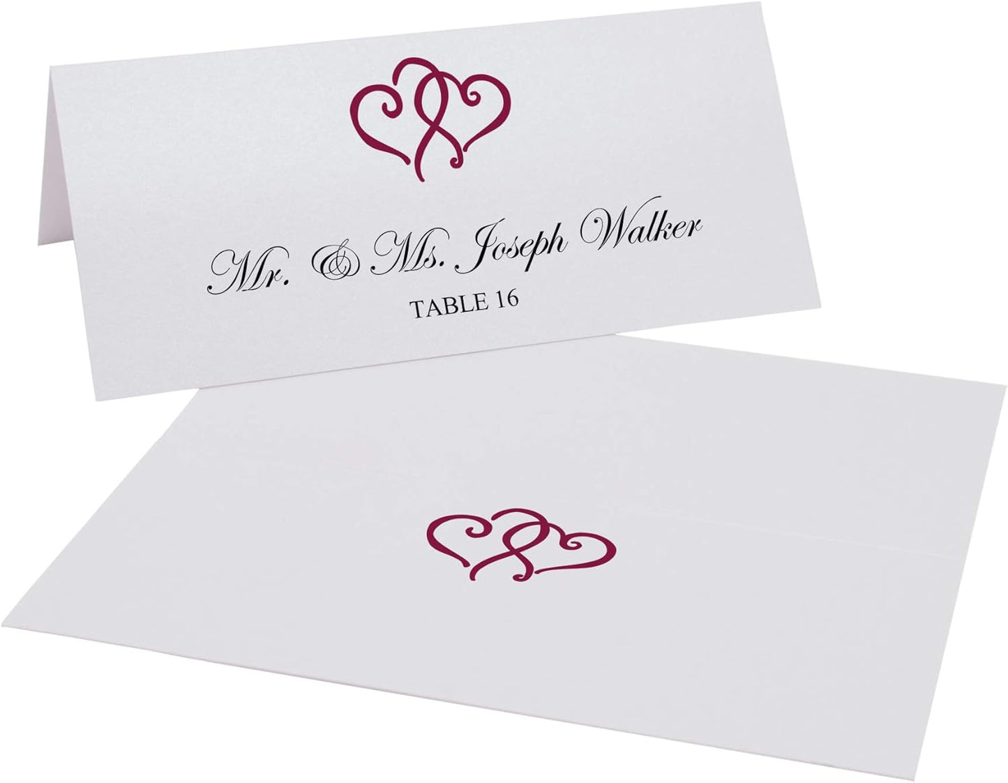 Linked Hearts Printable Place Cards, Burgundy (Choose Color), Set of 60 (10 Sheets), Laser & Inkjet Printers - Wedding, Party, Dinner, and Special Events - Made in the USA