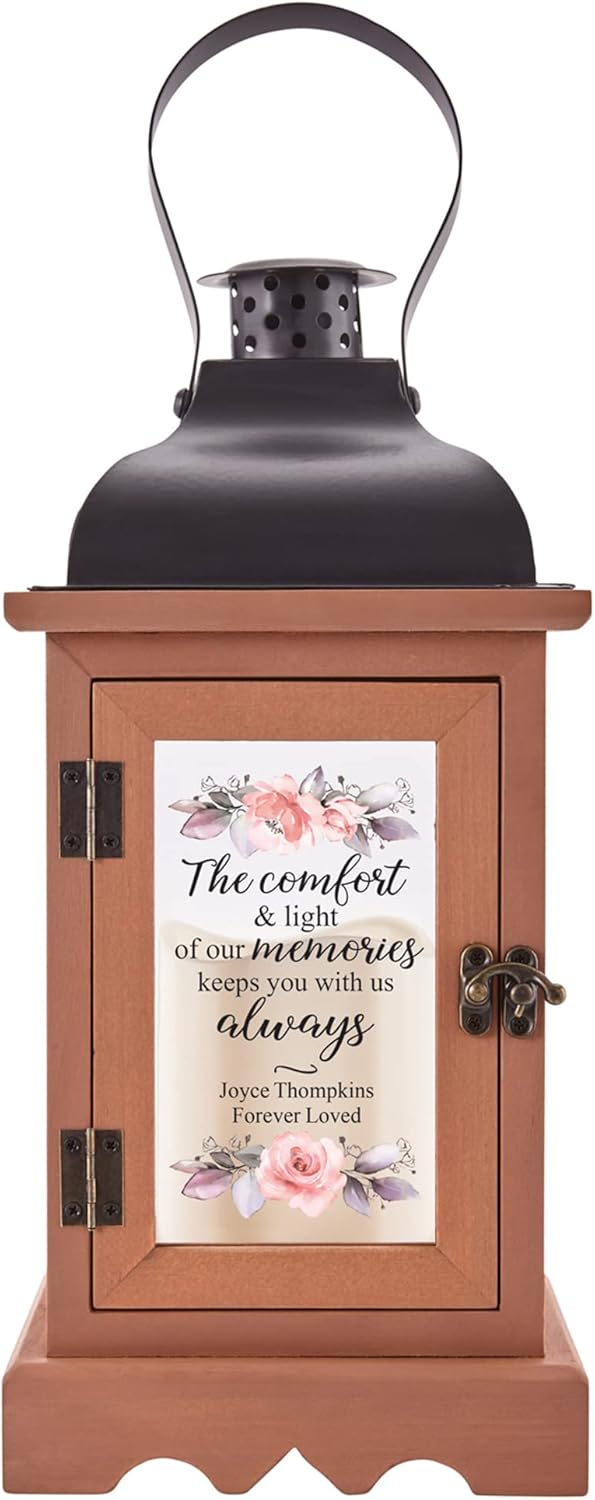 Let's Make Memories Personalized Memorial Lantern - Sympathy - Condolences - in Memory - LED Candle - Automatic Timer - Wood/Metal - Comfort & Light