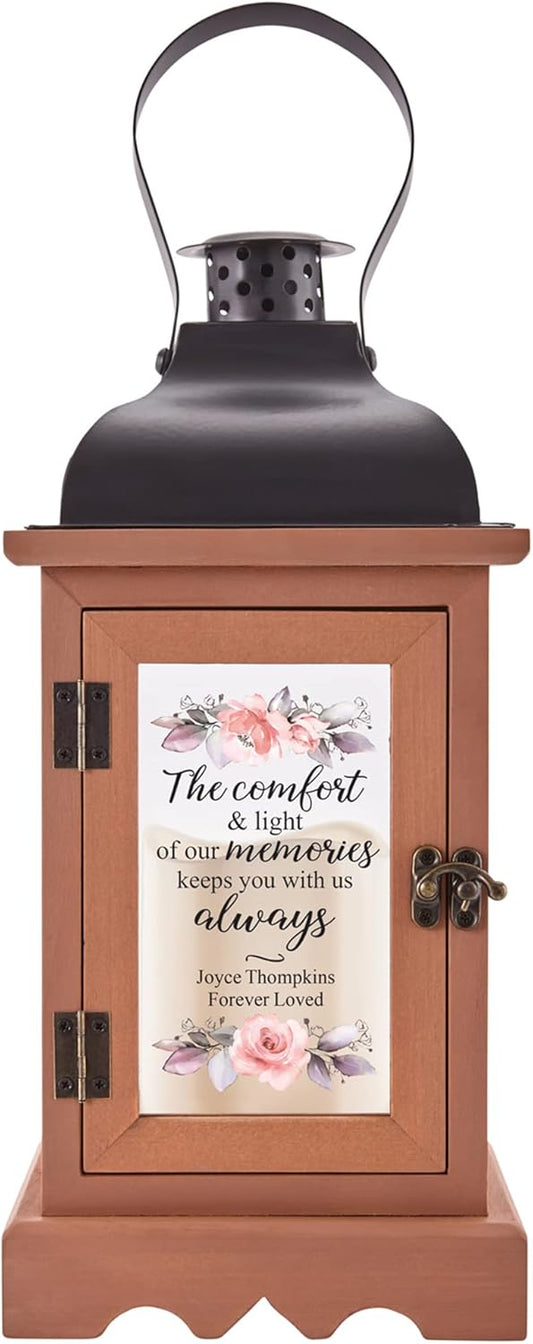 Let's Make Memories Personalized Memorial Lantern - Sympathy - Condolences - in Memory - LED Candle - Automatic Timer - Wood/Metal - Comfort & Light