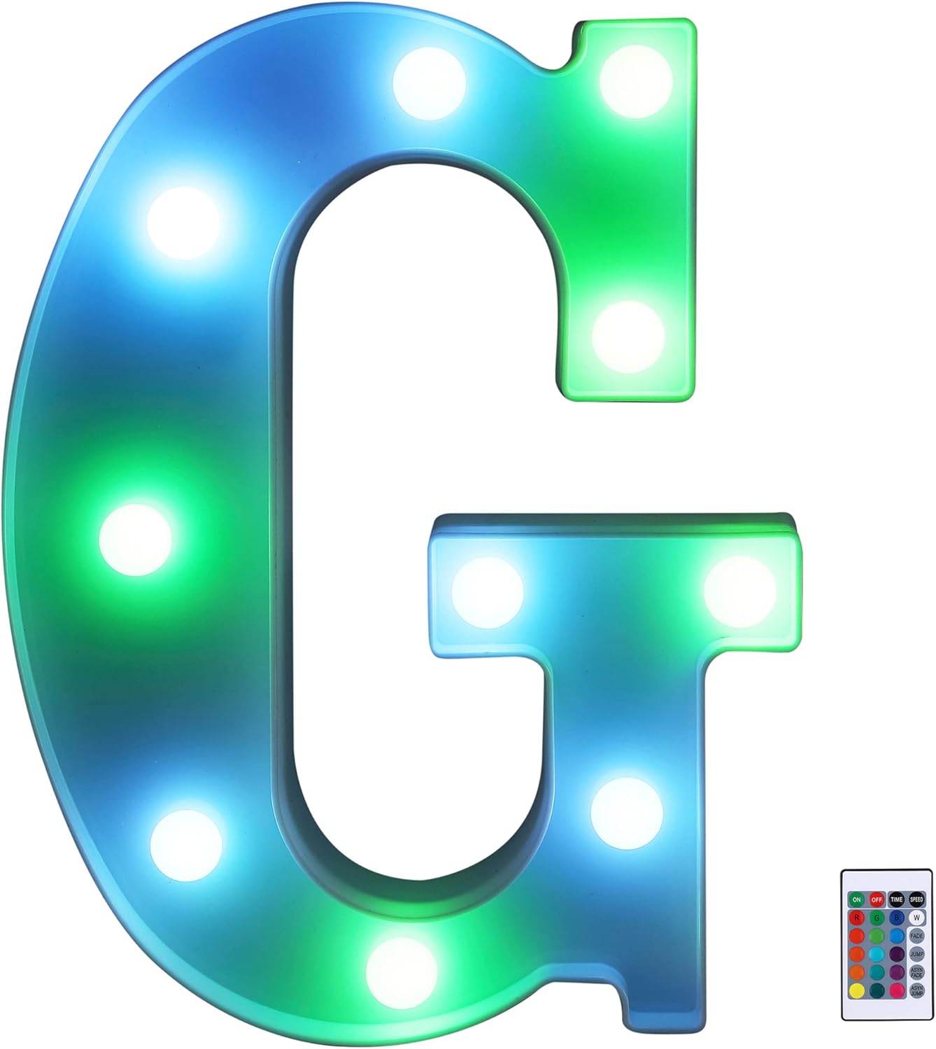 Foaky Colorful LED Letter Lights with Remote,Marquee Light Up Letters Sign for Night Light Wedding/Birthday Party Battery Powered Christmas Lamp Home Bar Decoration(G)