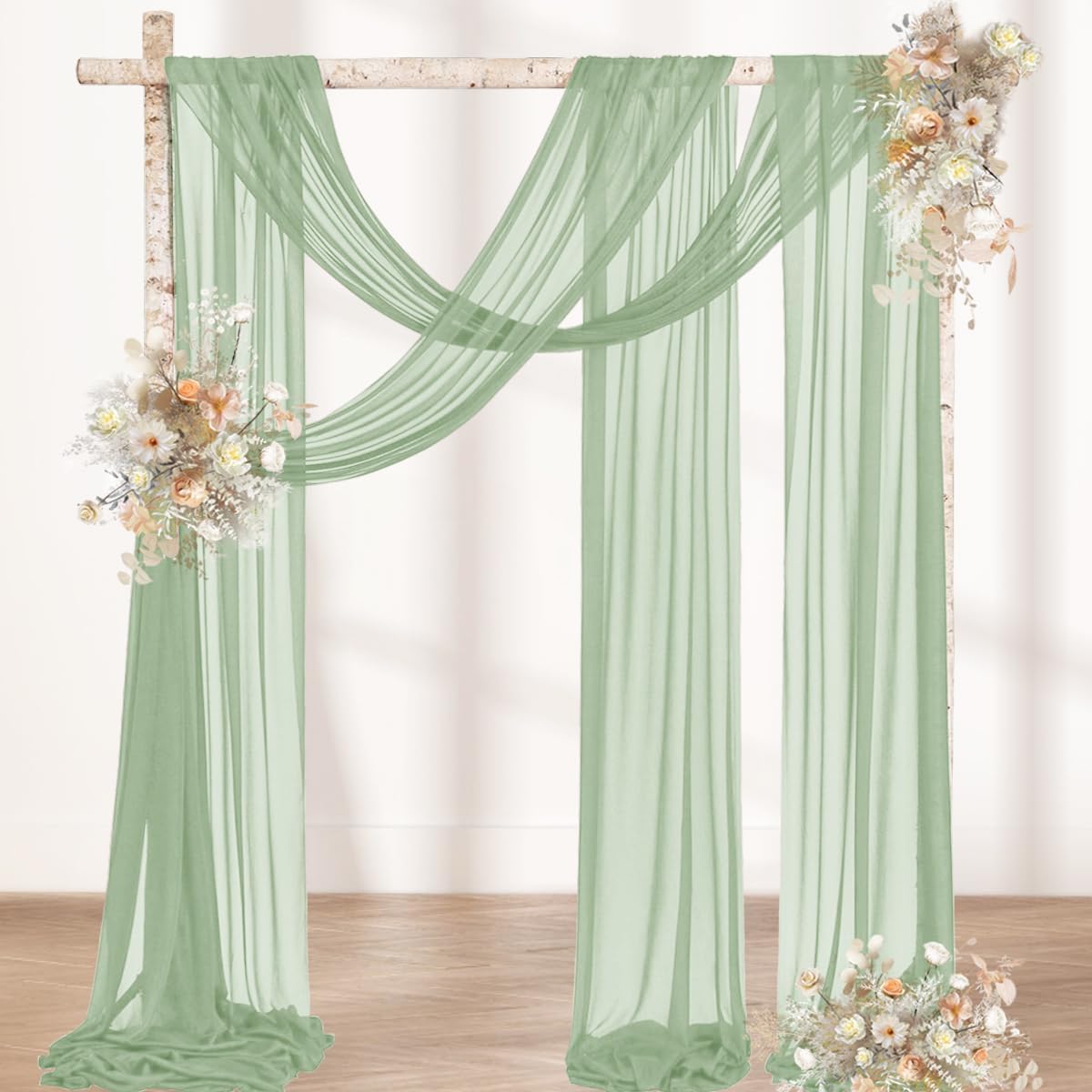 MLMW Wedding Arch Draping Fabric 1 Panel 29" x 20Ft Easter Sage Green Sheer Wedding Arch Backdrop Drapes Outdoor Curtain for Ceremony Party Background Ceiling Decor
