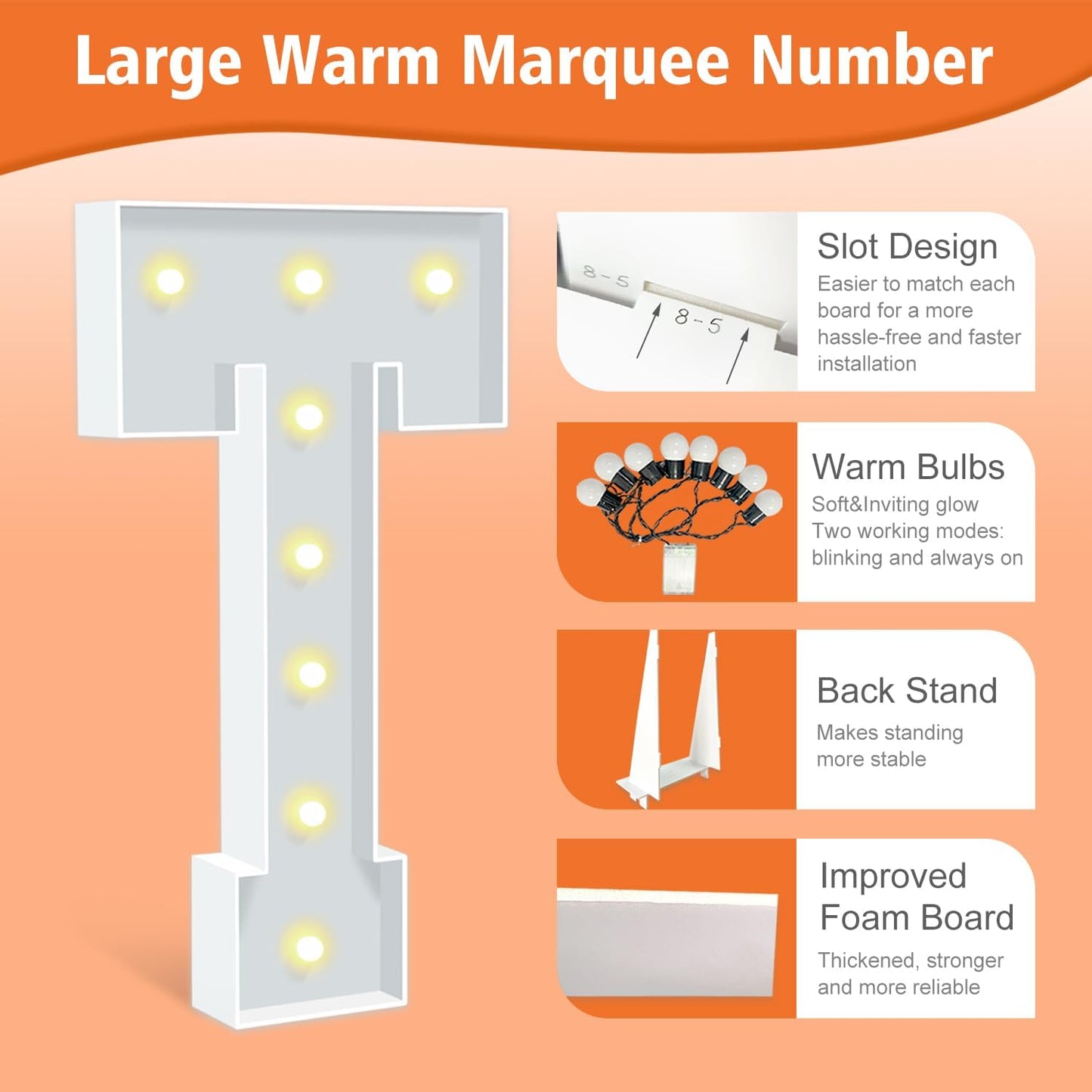 3FT Light Up Marquee Letters T, Large Lighted Letters for Party Backdrop Decor, Mosaic Cardboard Letter for Weddings, Birthdays, Anniversaries, New Year's Celebrations, Easy to Assemble