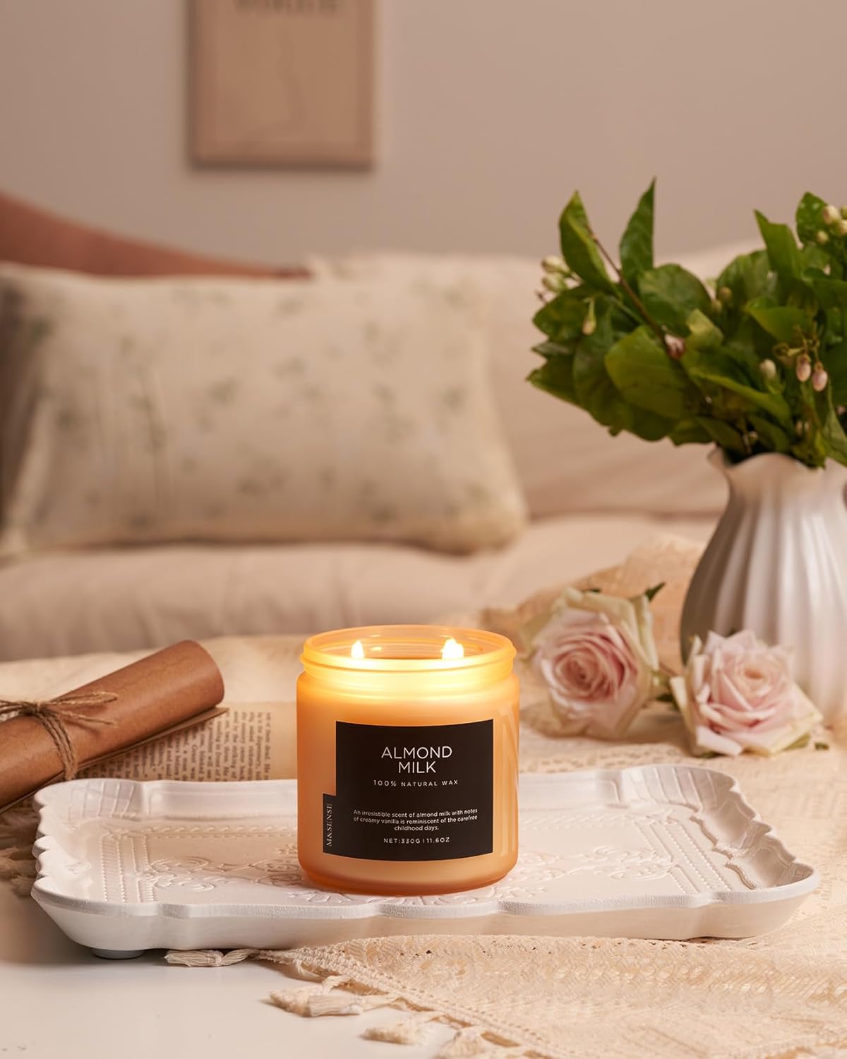 M&SENSE Creamy Vanilla Scented Candle, 11.6oz Clean Non Toxic Home Sweet Scent 70 Hours Burn Time Fragrance Candle for Women Teacher Friends, 2 Wick Natural Soy Wax for Home Decor