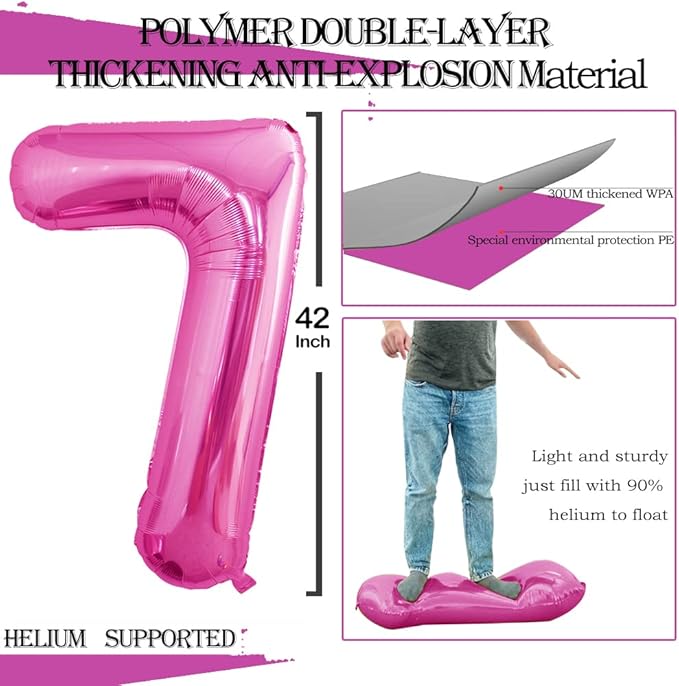 GOER Number 27 Balloons for 27th Birthday Party Decorations,42 Inch Jumbo Foil Helium 72 Balloons for 72nd Birthday Party Decoration (Hot Pink)