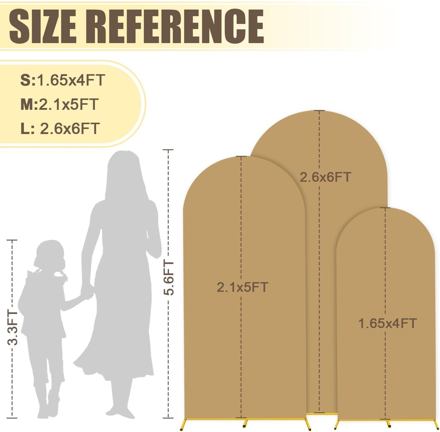 MODFUNS Metal Arch Backdrop Stand and Cover Set 4&5&6ft Khaki Arch Cover Gold Wedding Arched Frame Brown Backdrop Covers Arched Stand with Covers for Wedding Ceremony Birthday Party Decor