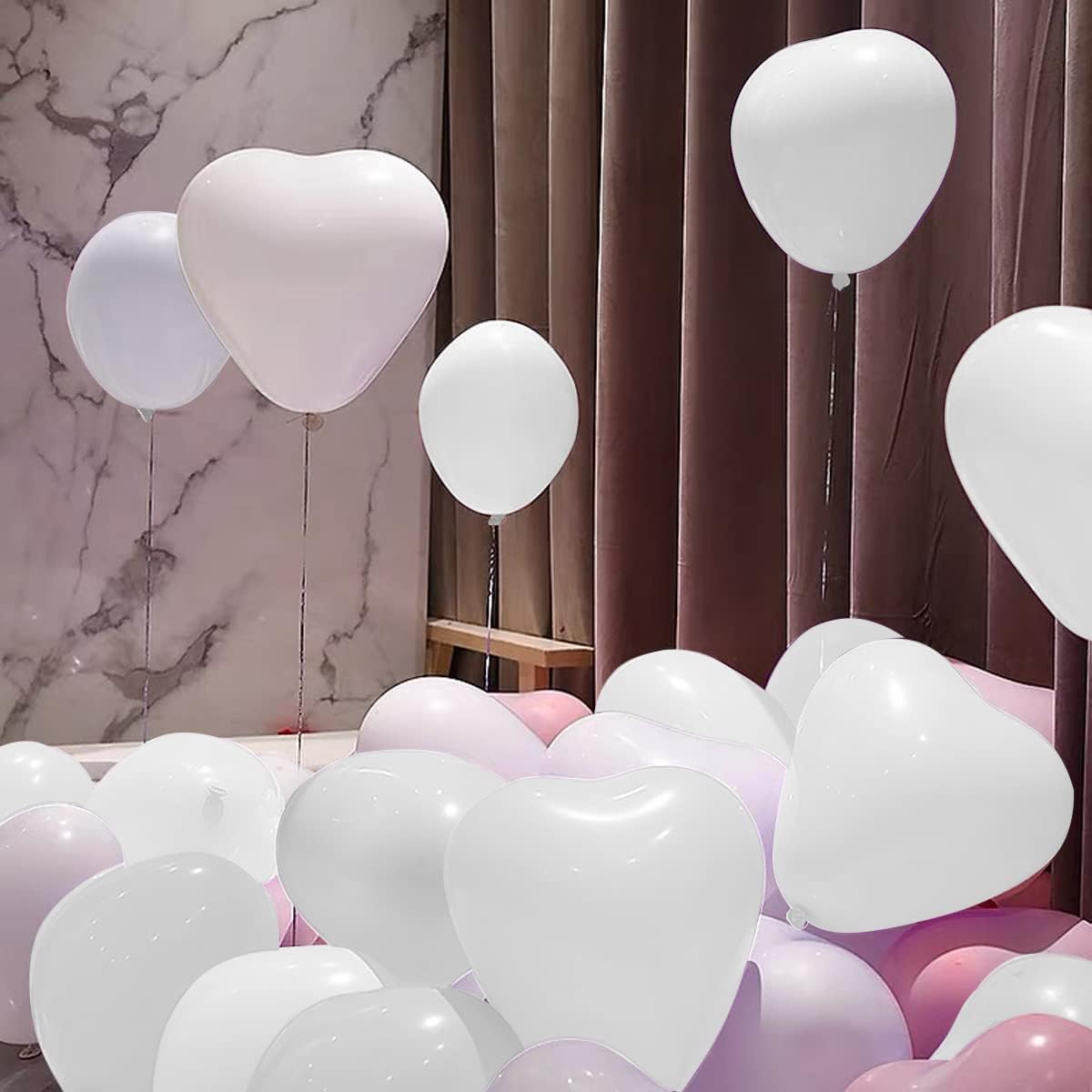50 6-inch White Color Heart shaped Latex Balloons for Valentines Day,Propose Marriage,Wedding Party.