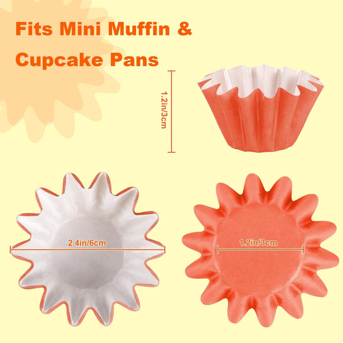 Quera 300Pcs Fall Grease-Resistant Mini Cupcake Liners Yellow Orange Wedding Muffin Baking Cups Baby Shower Cupcake Wrappers for Wedding Birthday Holiday Party or Baby Shower(1.18 x 1.18 in)