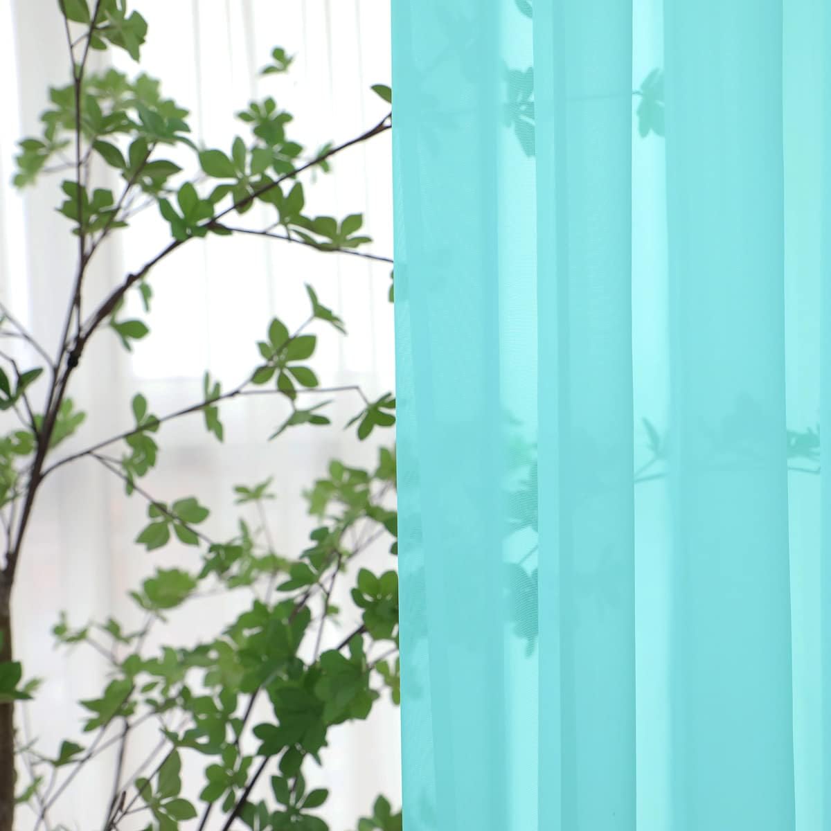 Window Lake Blue Sheer Curtains 90 Inches Long 2 Panels Sheer Curtain Basic Rod Pocket Panel for Bedroom Children Living Room Yard Kitchen (Lake Blue, 52" W x 90" L | 2 pcs)
