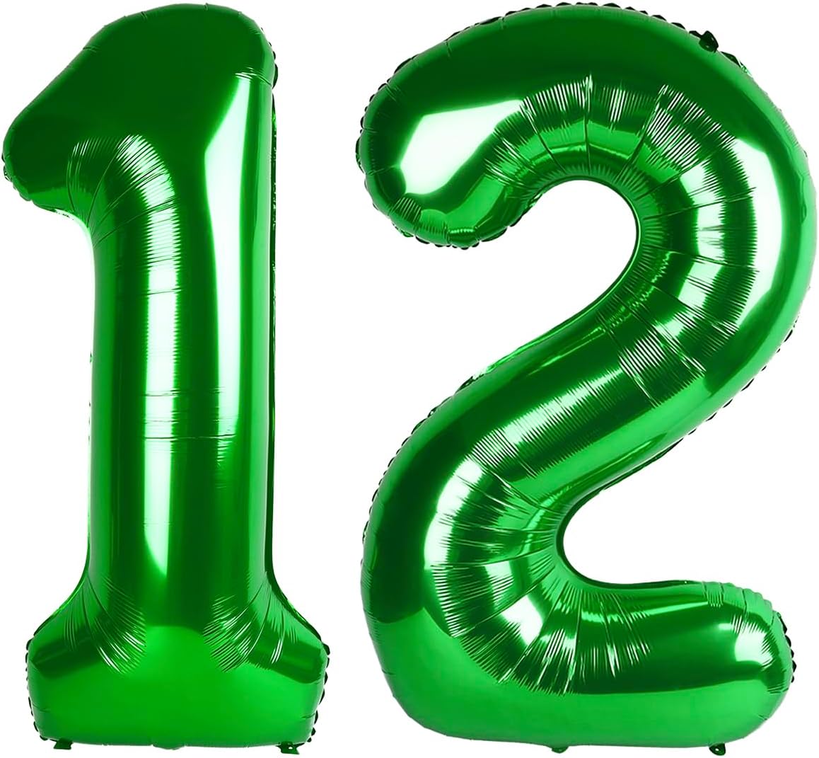 40 Inch Big Green Number 12 Balloon Birthday Decoration, Number 12 Helium Balloon Celebration, Boy Girl Baby Anniversary Party Graduations Supplies Decorations