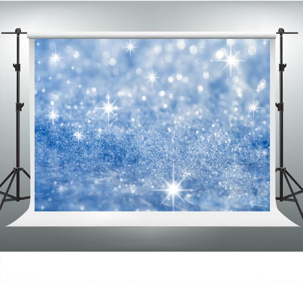 YongFoto Silver Blue Glitter Backdrop 9x6ft Silver Light Spots Blue Sequin Bokeh Photography Background Birthday Bridal Shower Wedding Photography Background Party Banner Portraits Photoshoot Props