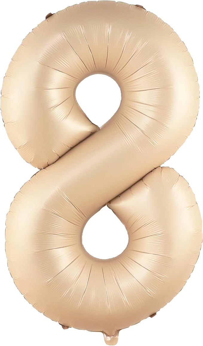 KatchOn, Huge Caramel Number 8 Balloon - 40 Inch | Number 8 Balloons for Retro Party Decor | Eight Balloon Number | Neutral Party Decorations | Big 8 Balloon Number, 8th Birthday Decorations for Girls