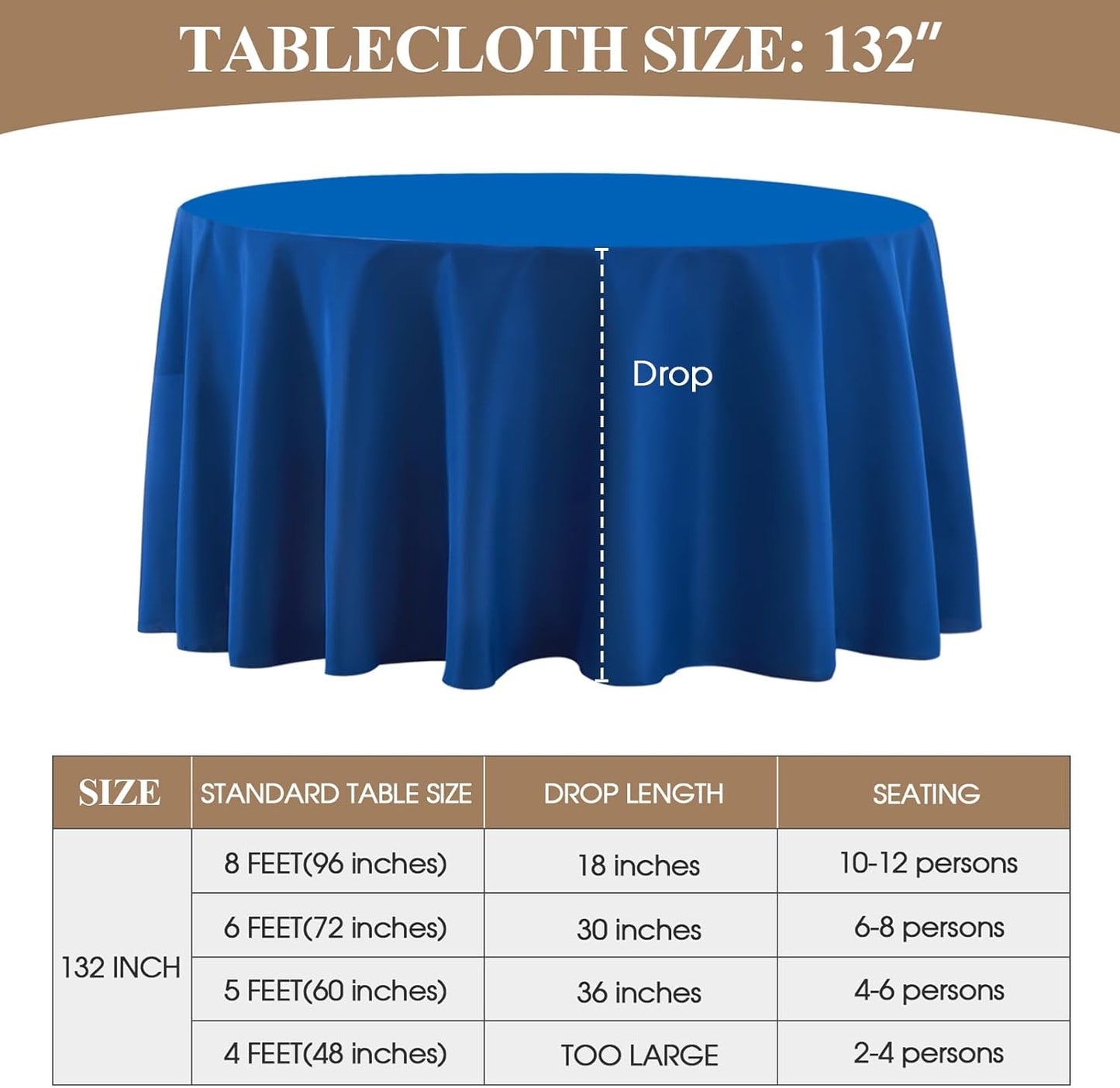 Round Tablecloth 132 Inch 2 Pack Royal Blue Tablecloths Washable Decorative Linen Polyester Table Clothes Cover for Dining Table Banquets Buffet Parties and Wedding