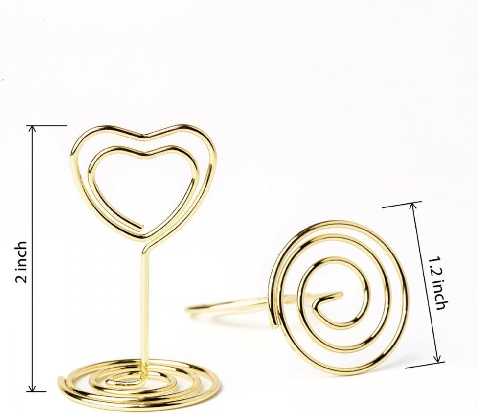 20PCS Mini Table Number Holders, Heart Shaped Place Card Holder, Premium Photo Holders for Tables, Table Sign Holders Card Stands Menu Memo Clips for Wedding Valentine's Day Table Decor, Gold