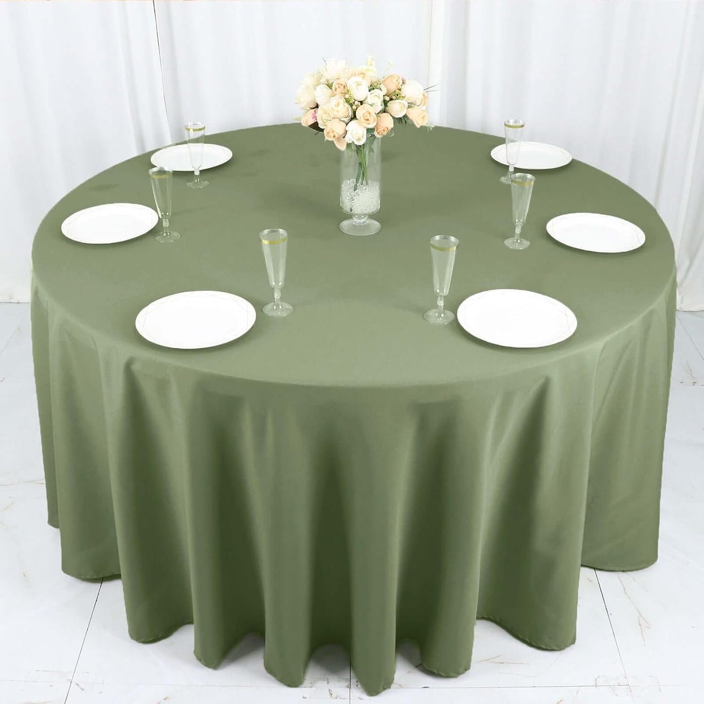 Efavormart Round Tablecloth, 120 Inch Stain & Wrinkle Resistant Washable Table Cloth, Decorative Polyester Fabric Table Cover for Banquet, Wedding, Dining - Eucalyptus Sage Green