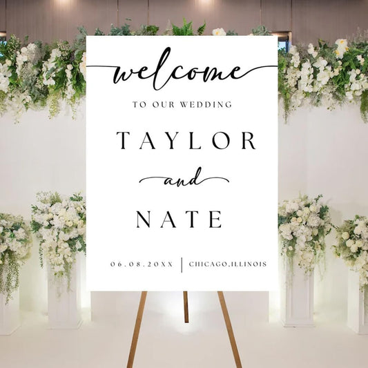 Welcome To Our Wedding Sign, Welcome Wedding Sign With Stand, Wedding Welcome Sign Custom Elegant Welcome Sign for Wedding, Personalized Welcome Sign Minimalist Wedding Entrance Sign, Wedding Signs