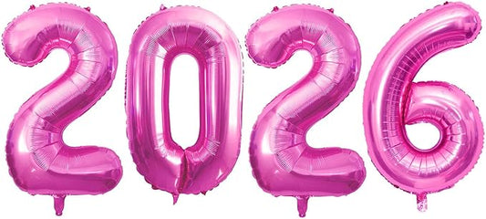 GOER 2026 Foil Number Balloons for 2026 New Year Eve Festival Party Supplies Graduation Decorations (Hot Pink,32 Inch)