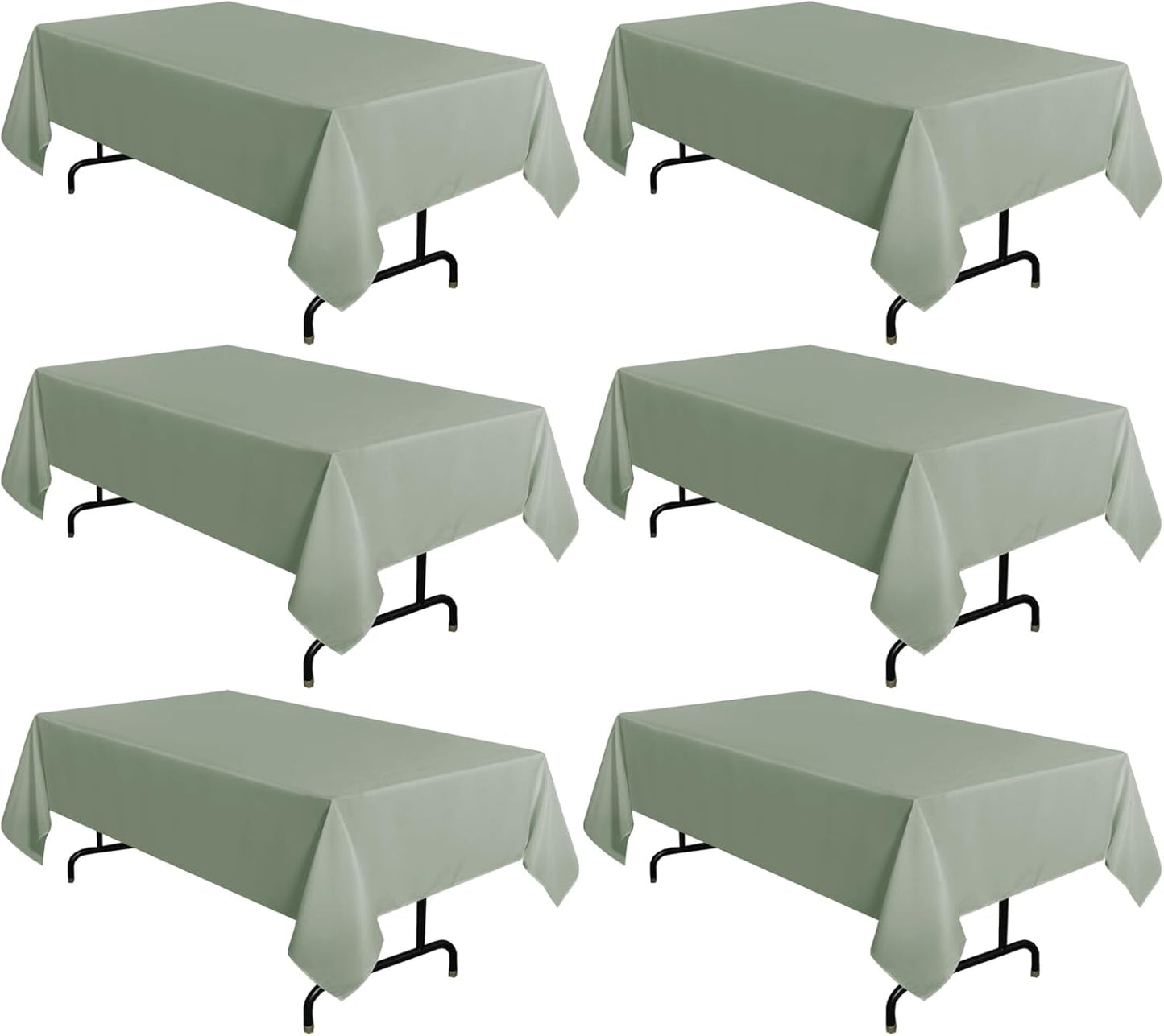 sancua 6 Pack Sage Green Tablecloth 60 x 102 Inch, Rectangle Table Cloth for 6 Feet Tables - Stain and Wrinkle Resistant Washable Polyester Table Cover for Dining Tables, Buffet Parties and Camping