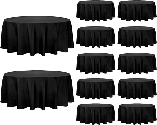 12 Pack Black Round Tablecloth 90 Inch Round Table Covers Bulk Washable Polyester Fabric Round Table Clothes for Wedding Party Reception Banquet Buffet Restaurant (Black, 90 Inch)