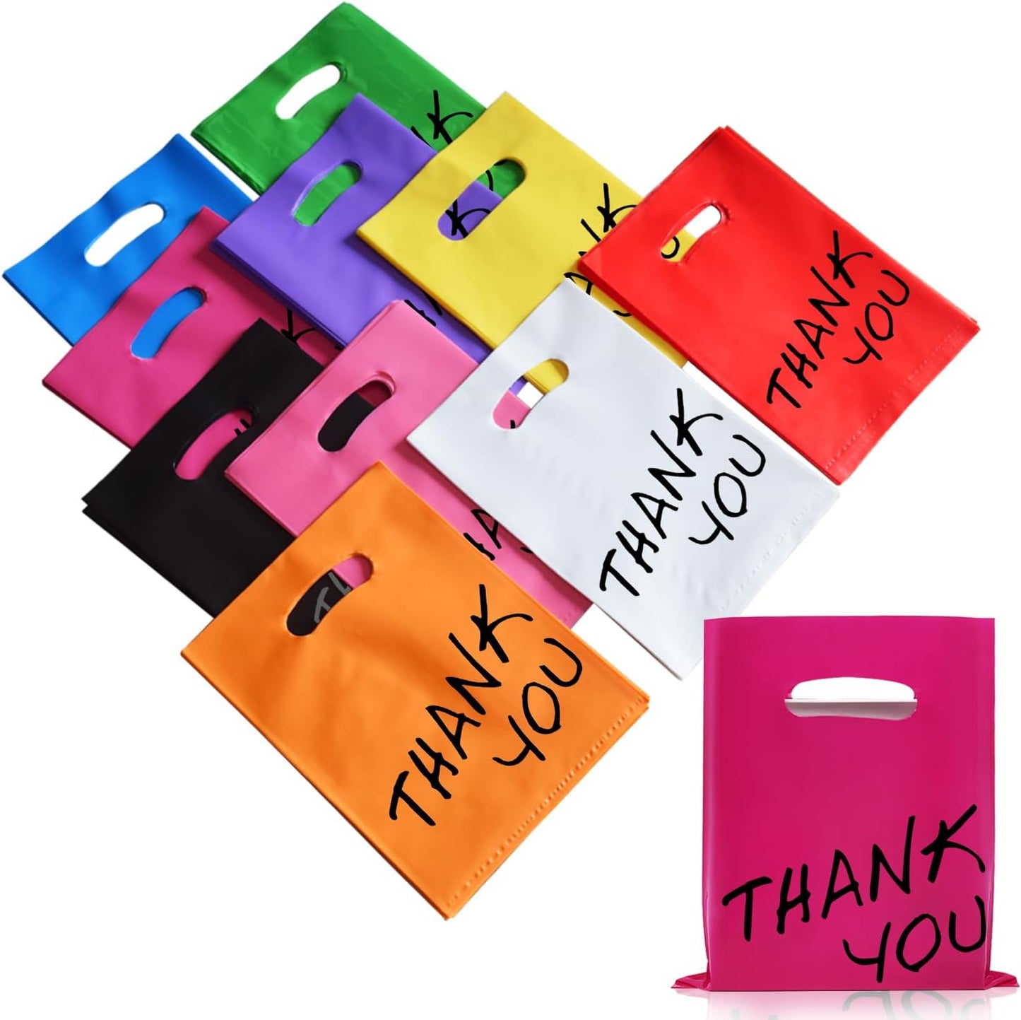 Goodie Bags, 100 PCS 6" x 8" Party Favor Bags, Thank You Bags, Small Gift Bags for Kids, Merchandise Bags for Small Business, Goody Bags for Weddings, Christmas, Halloween, Craft,10 Color