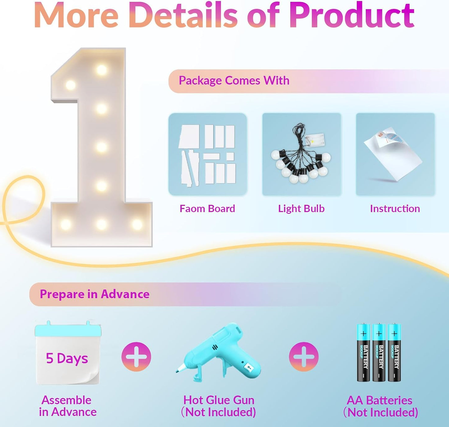 JoyMuse Marquee Numbers 3 Feet Tall, Light Up Numbers with Lights, Large Numbers for Party, Number 0 Light Up Numbers for Baby Showe Anniversary Birthday Decorations for Girls Boys