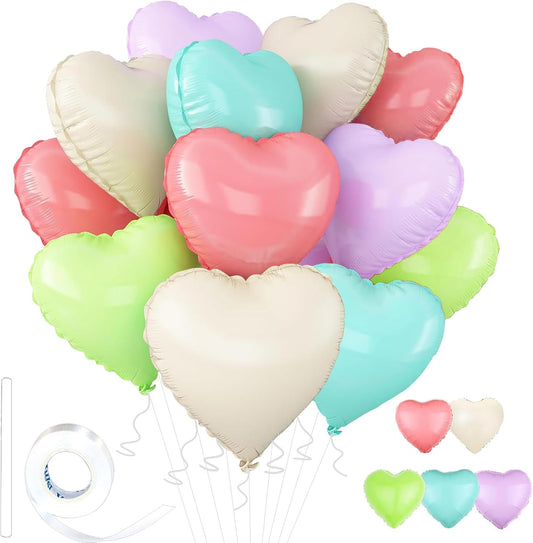 5 Colors Heart Balloons,18inch Heart Shaped Foil Balloons & Helium Mylar Balloon for Anniversary Wedding Engagement Birthday Party Baby Shower Valentines Day Decorations(12Pcs)