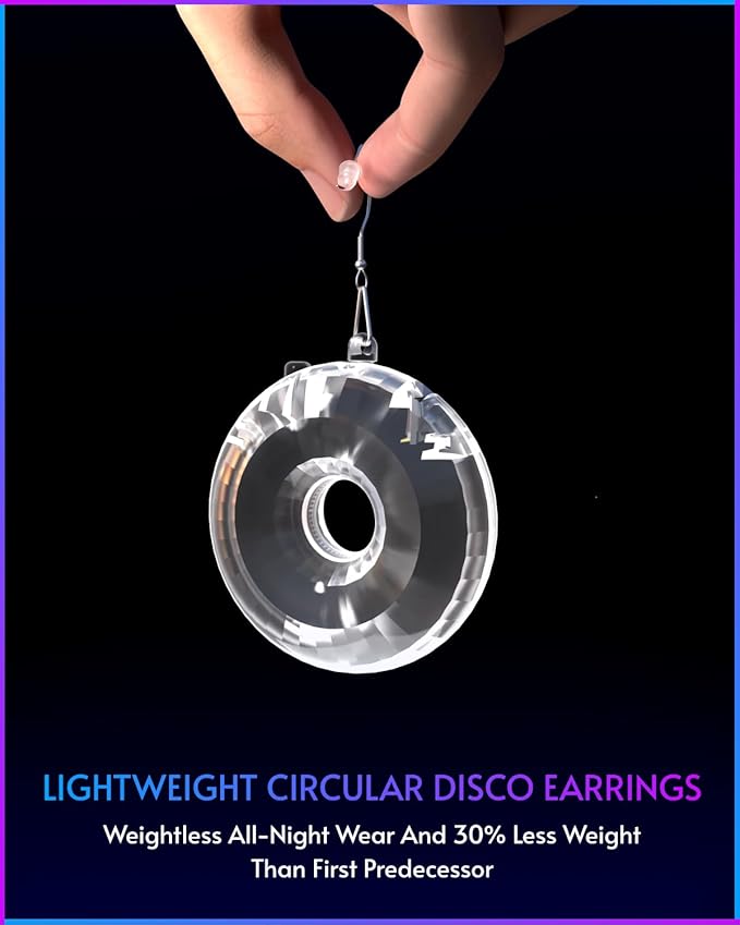 LED Hoop Disco Earrings with 16 Lighting Modes | USB-Rechargeable Wireless Light Up Earrings for Parties, Raves, Concerts & Festivals | Sparkling Dance Accessories for Women