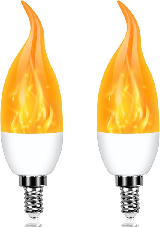 E12 LED Flickering Candelabra Flame Effect Light Bulbs - Upgrade Flicker Candelabra Torch Fire Effect Lights Bulbs for Outdoor Halloween Xmas Holiday Decorations Indoor Lamp (2 Pack)